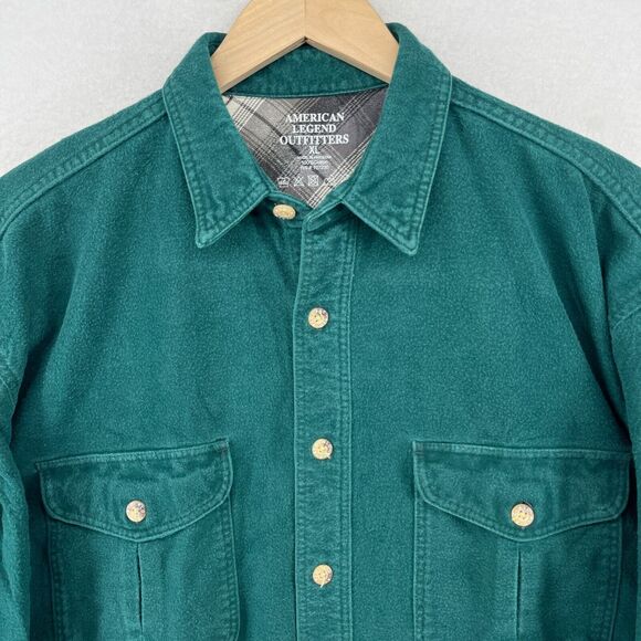 AMERICAN LEGEND OUTFITTERS Shirt Mens XL Chamois Flannel Work Cotton Green - Picture 4 of 14
